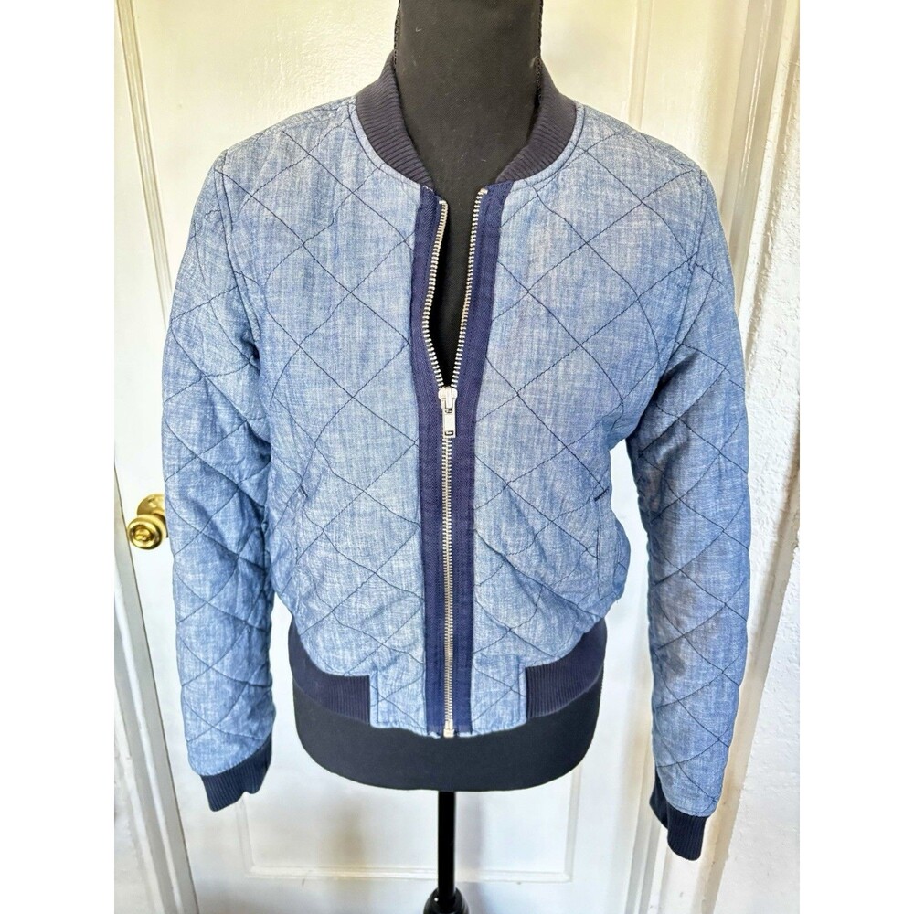 Gap 1969 Quilted Denim Chambray Varsity Bomber Short Jacket Lined, Pockets S